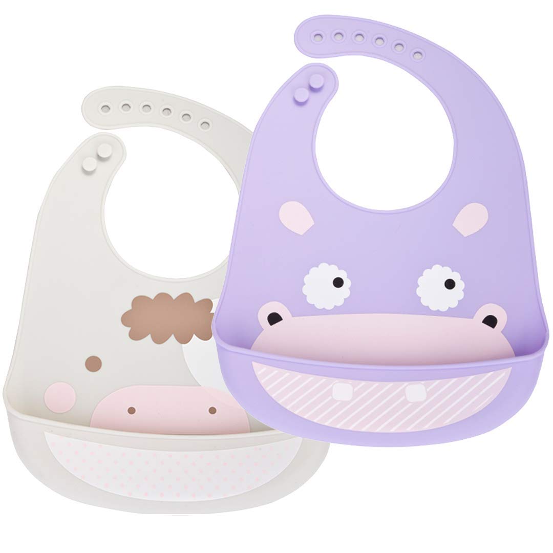 Baby Silicone Bibs [Pack of 2] Super Soft, Comfortable for Baby and