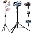 Aureday 88’’ Flexible Phone Tripod with 14.95’’ Gooseneck, Remote and Phone Holder, Overhead Cell Phone Stand＆Selfie Stick for Video Recording, Compatible with iPhone Android Phone, Camera