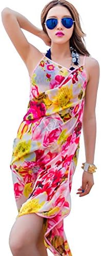Aimon Women Flower Printing Spaghetti Strap Beach Dress Backless Bikini Cover up (Flowers red)