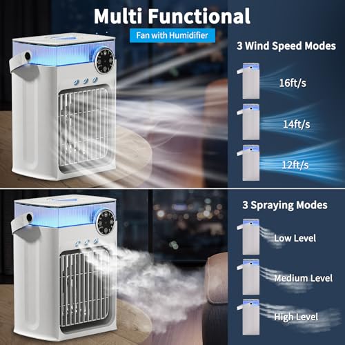 YFFU Portable Air Conditioner with Remote Control,1200ml Evaporative USB Mini Air Cooler RGB 8 Lights, 3 Wind Speeds, 3 Spray Modes, 2-8H Timer Small Air Conditioning Unit for Home Bedroom,Warm White