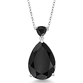 Gem Stone King 9-13 Cttw Gemstone Birthstone and Black Onyx Teardrop Pendant Necklace for Women | 925 Sterling Silver | 18X13MM Pear Center with 5MM Trillion Accent | 18-Inch Cable Chain