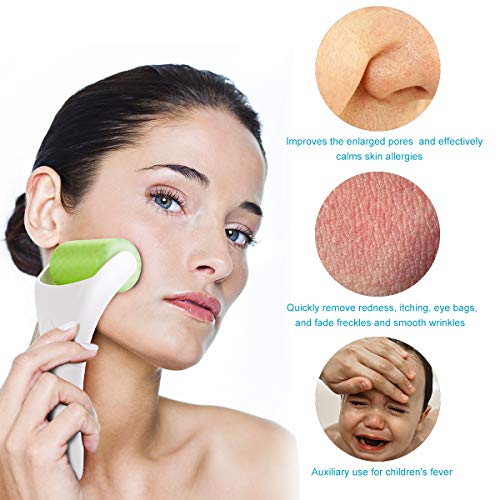 Eurobuy Ice Roller for Face & Eye Puffiness Migraine Pain Relief and Minor Injury,Set of 2 Roller Heads Ice Rolling Massager,Handhold Stainless Steel Roller,Skin Care Beauty Tool(White)