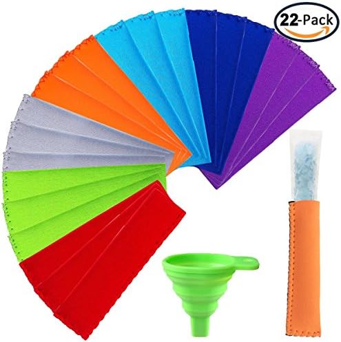 21 Pack Ice Pop Sleeves Popsicle Holders Bags Antifreezing Popsicle Holders with 1 Funnel, Reusable Neoprene Fabric Ice Pop Sleeves, 7 Colors