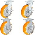 4 Pack - 8" x 2" Non-Marking Orange Tread Polyurethane Casters - 2 Swivel with Brakes and 2 Rigids - Heavy Duty Casters for Automotive and Manufacturing - HD Casters