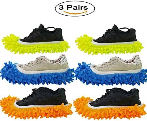 TiLarry 3 Pairs Mop Slipper Shoe Cover , Multi Function Washable Reusable Microfiber Foot Socks Mop Slippers Floor Cleaning Shoes for Bathroom, Office, Kitchen, House Polishing Cleaning
