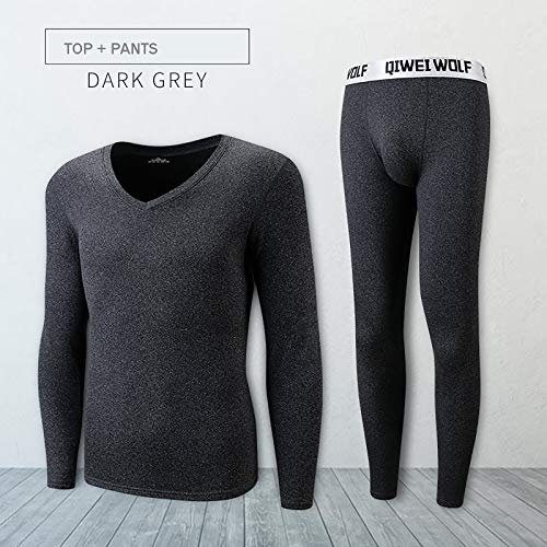 XGDong Men’s Thermal Underwear Set Fleece Lined Long Johns Winter Base Layer Top & Bottom Set Charcoal