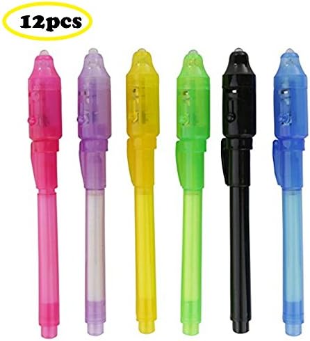PAPAIT Invisible disappearing ink pen marker secret spy message writer with uv light fun activity for kids party favors ideas gifts and stock stuffers, (12 Pack)