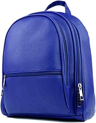 KORJO Leather Backpack Purse for Women Girls Vintage Simple Design Casual School Travel Daypack Blue