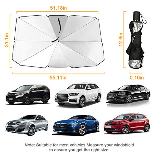 Car Windshield Sun Shade, Foldable Reflector Umbrella, Blocks UV Rays