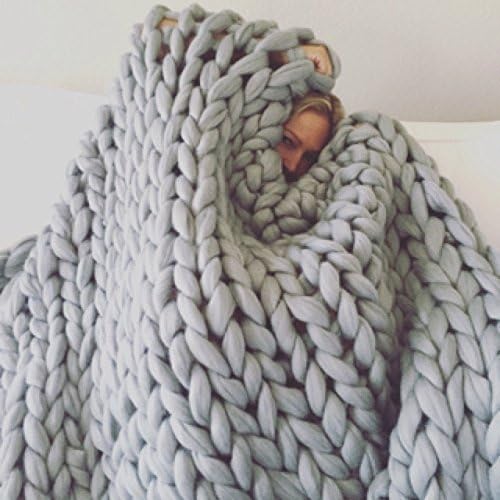 Merino wool blanket, 30x50 inches (80x130CM), Light grey, Giant throw, Chunky, Merino wool blanket, Plaid, Rug.