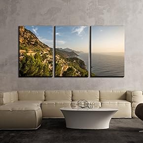 3 Piece Canvas Wall Art - Beautiful Landscape with Seashore at Fair Weather - Modern Home Art Stretched and Framed Ready to Hang - 16"x24"x3 Panels