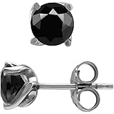 Silvershake 6MM Round Shape Birthstone Gemstones White Gold Plated or Yellow Gold Plated 925 Sterling Silver Business Attire Minimalist Stud Earrings for Women or Teens