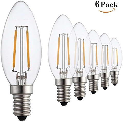 Santaro 6Pack 2W/4W Dimmable Vintage LED Filament Candle Light Bulb - 2700K Warm White Edison Style C35 Blunt Tip Candelabra Bulbs E12 - Replace 10W Retro Incandescent Bulb (2W)