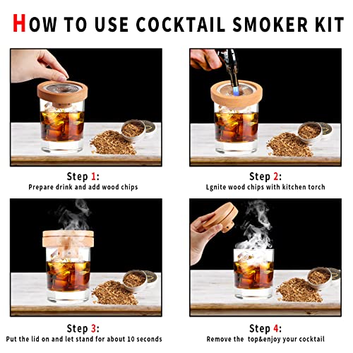 Cocktail Smoker Kit Old Fashioned Cold Smoker for Cocktail, Whiskey, Wine, Bourbon , Cheese, Meat and More, Cocktail Smoking Kit Wood Shavings -Gift for Whiskey Lovers, Dad, Husband, Men