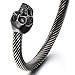 COOLSTEELANDBEYOND Unique Elastic Adjustable Mens Black Skull Cuff Bangle Stainless Steel Twisted Cable Bracelet Polished