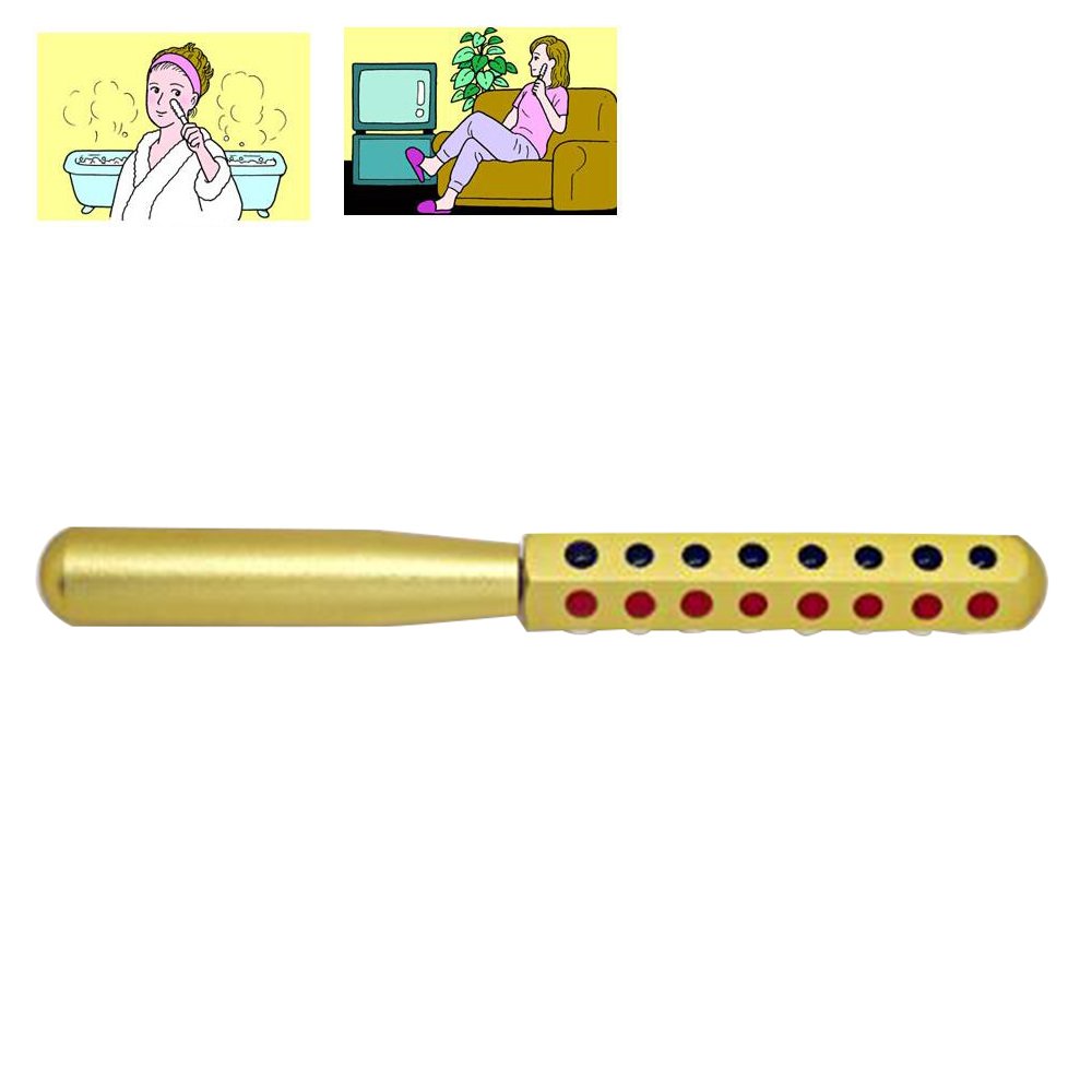 Zinnor Germanium Uplifting Massage Roller Beauty Wand for Face and Body - Rejuvenates Face and Neck Skin Care Beauty Massager, Metal Handle, Gold