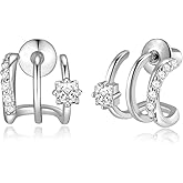 Obidos 14K Gold Plated Illusion Stud Earrings for Women | Triple Huggie Hoop Earrings for One Hole| Trendy Simple Hypoallergenic Fashion Accessories Gold Jewelry Gifts for Womens