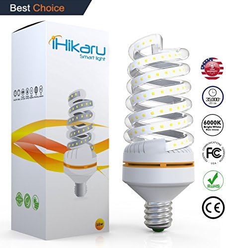 iHikaru 16 Watt Spiral LED Corn Light Bulb Equivalent 150 Watt Daylight light Easy To Install E26&amp;27 Screw Base For Outdoor Garage Basement Factory Flood Light Street Lamp