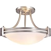 Bektas Semi Flush Mount Ceiling Light Fixture 16inch Brushed Nickel Flush Mount Ceiling Light with Milk Glass for Bedroom Kit