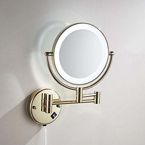 Golden Brass Led Light Makeup Mirrors 8" Round Dual Sides 3X/1X Mirrors Bathroom Cosmetic Mirror Wall Mount Magnifying Mirror