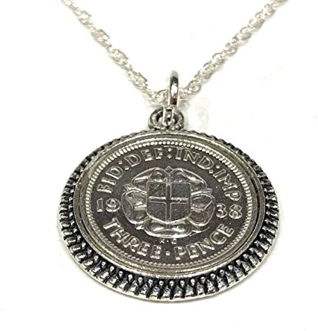 Round Pendant 1938 Threepence 3D 80th Birthday plus a Sterling Silver 18in Chain