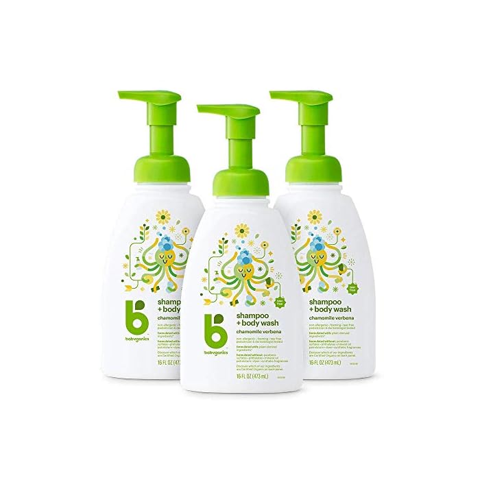 Babyganics Baby Shampoo + Body Wash Pump Bottle, Chamomile Verbena, Non-Allergenic and Tear-Free, 16 Fl Oz (Pack of 3…