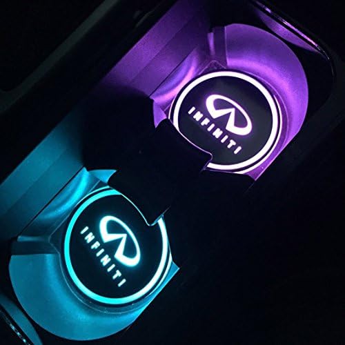 Alichee LED Car Logo Cup Holder Pad 7 Colors Changing USB Charging Mat LED Cup Mat Car Atmosphere Lamp Decoration Lights 2PCS for Infiniti Accessories
