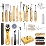 Leather Craft Tool SIMPZIA 35 Pieces Leather Sewing Tools Kit Leather DIY Hand Stitching Tools with Groover Awl Edge Creaser for Sewing Leather,Be Careful of sharp edges