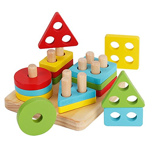 image for KanCai Wooden Stacking Toys & Shape Sorting Board | Geometric Shape St