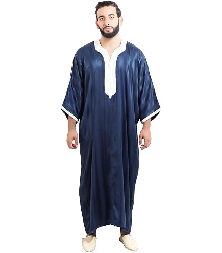 Moroccan Men's Kaftan Thobe - Handmade White Long Gown With Delicate Burgundy Embroidery