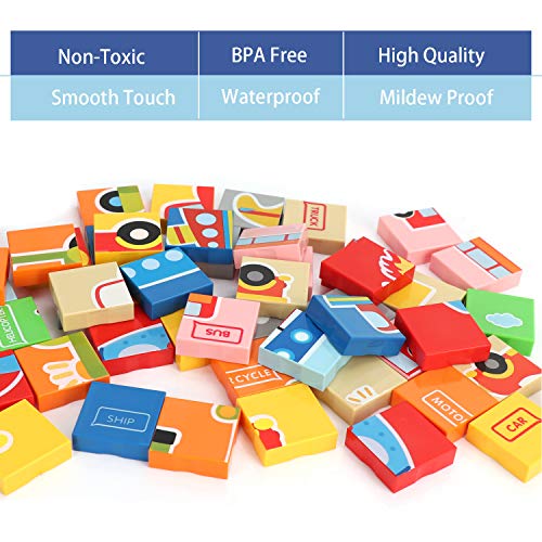 Bammax Jigsaw Puzzles for Toddler, Wooden Block Puzzle Peg Board Set with Flash Cards Educational Preschool Montessori Toys Gift Set for Baby Infant, Colorful Fruit Puzzles Set, Learn Color Shapes