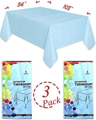 Plastic Table Cover -54’’ x 108’’, Rectangular Tablecloth, Set of 3 (Light Blue)