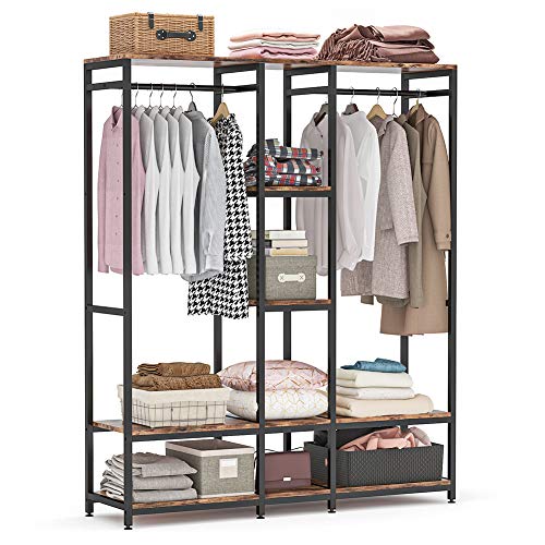 Tribesigns Double Rod Free Standing Closet Organizer,Heavy Duty Clothes