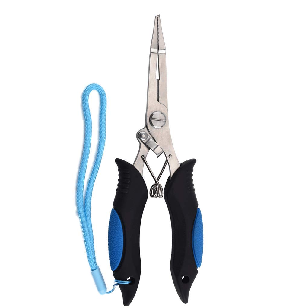 Fishing Pliers Tool Stainless Steel Multi-Function Road Sub Pliers with Lanyard and Sheath Blue