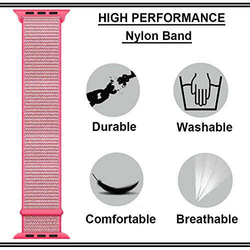 Yunsea For Apple Watch Band 38mm, New Nylon Sport Loop, with Hook and Loop Fastener, Adjustable Closure Wrist Strap, Replacement Band for iwatch, (38mm, Hot Pink)