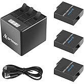 Artman Hero 5/6/7 1500mah Replacement Batteries(3 Pack) and 3-Channel LCD USB Storage Charger with Type-C Port for GoPro Hero