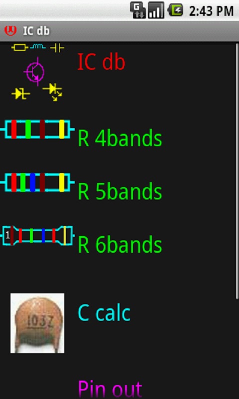 Electronic Component Database, Resistor color rings (4,5,6 rings)Calc, Cap value Calc