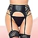 Slocyclub Women High Waist Faux Leather Black Lace Garter Belt Set Black M(US 2-4)
