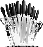 Stainless Steel Knife Set with Block - 13 Kitchen Knives Set Chef Knife Set with Knife Sharpener , 6 Steak Knives , Bonus Peeler Scissors Cheese Pizza Knife & Acrylic Stand - Best Cutlery Set Gift