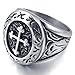INBLUE Men's Stainless Steel Ring Silver Tone Black Cross Oval Size12
