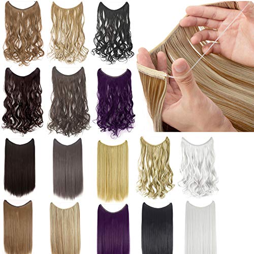 22″/24″ Curly Straight Invisible Hidden Wire Synthetic Hair Extensions Secret Wire No Clips Full Thick Hairpieces