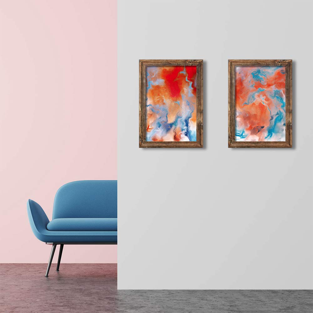 11 x 17 Poster Picture Frames Set of 2 Vintage Brown Wood Rustic Art 17x11 Photo Frame for Vertical or Horizontal Wall Hanging