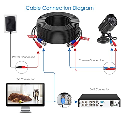 ZOSI 4 Pack 100ft(30M) All-in-One Video Power Cables,BNC Extension Security Camera Cable for CCTV Surveillance Camera DVR System With 4 x BNC&RCA Connector and 100pcs Cable Clips