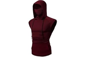 SSDXY Mens Face_Cover Button Sports Sleeveless/Short/Long Sleeve Vest Hooded Splice Large Open-Forked Male Tank Tops Shirt Blouse