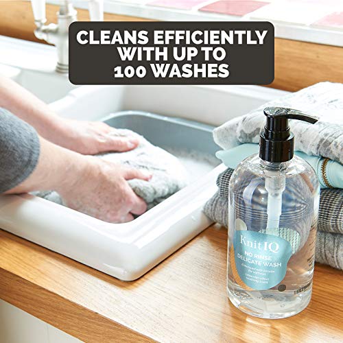 KnitIQ No Rinse Delicate Wash Liquid Detergent 16.9 Oz - Natural Wool Wash with Lanolin for Delicates and Knit Wool Fabric, Lavender Citrus Fragrance, 100 washes