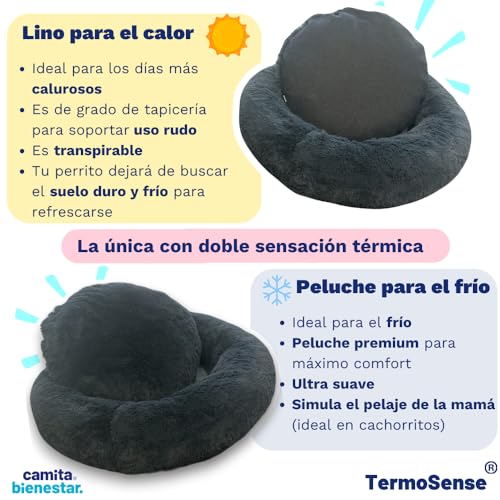 Camita Bienestar | Cama Antiestrés para Perros 4 en 1, Funda Lavable y Removible, Memory Foam Ortopédico, Felpa Ultrasuave con Base Anti Derrapante, 110cm-Gris