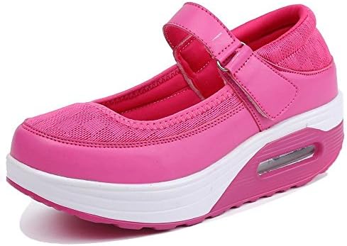 XMeden Women's PU Mesh Strap Platform Sneaker Shape Ups Height-Increasing Fitness Walking Shoes