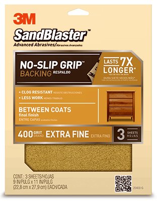3M 20400-G Sandblaster No Slip Grip Sandpaper, 400-Grit, Gold, 9 x 11-In, 3-Pk. - Quantity 10