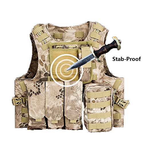 ESA Supplies Tactical Molle Airsoft Vest Paintball Combat Training Vest Soft Vest Tan Python Pattern