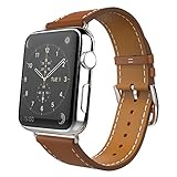 MoKo Band for Apple Watch Series 1 Series 2, Luxury Genuine Leather Smart Watch Band Strap Single Tour Replacement for 38mm Apple Watch 2015 & 2016 All Models, BROWN (Not Fit 42mm Versions)